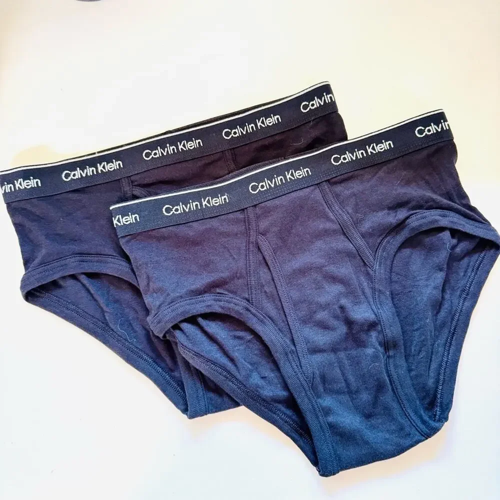 MENS 2 NEW CALVIN KLEIN Black White Logo Fly Cotton Briefs Underwear Panty S